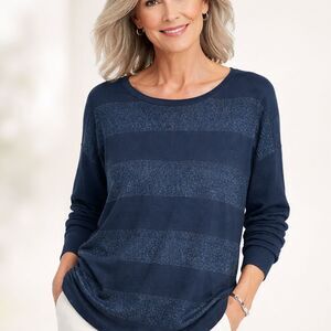 Banana Republic Womens Knit Sweater XL Blue Metallic Angora Rabbit Hair Blend